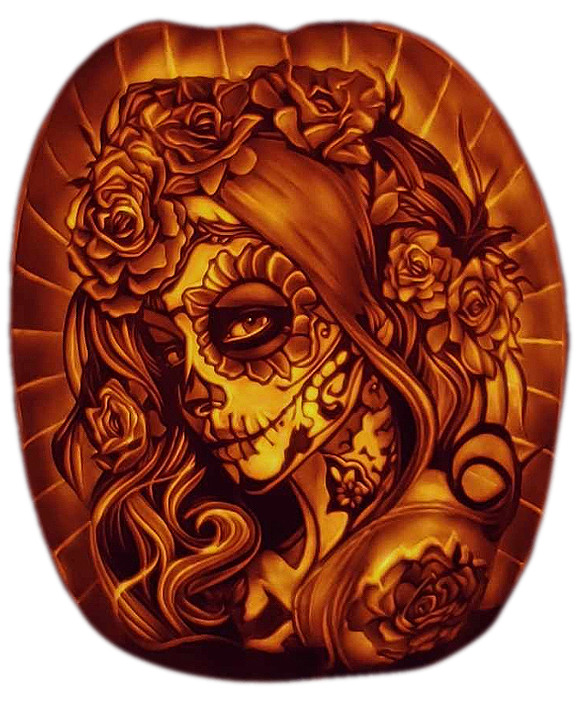Día de los Muertos pumpkin sculpture
