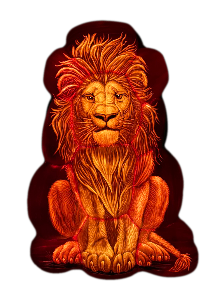 Illuminated lion pumpkin sculpture