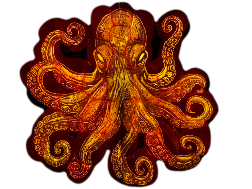 Illuminated octopus pumpkin sculpture